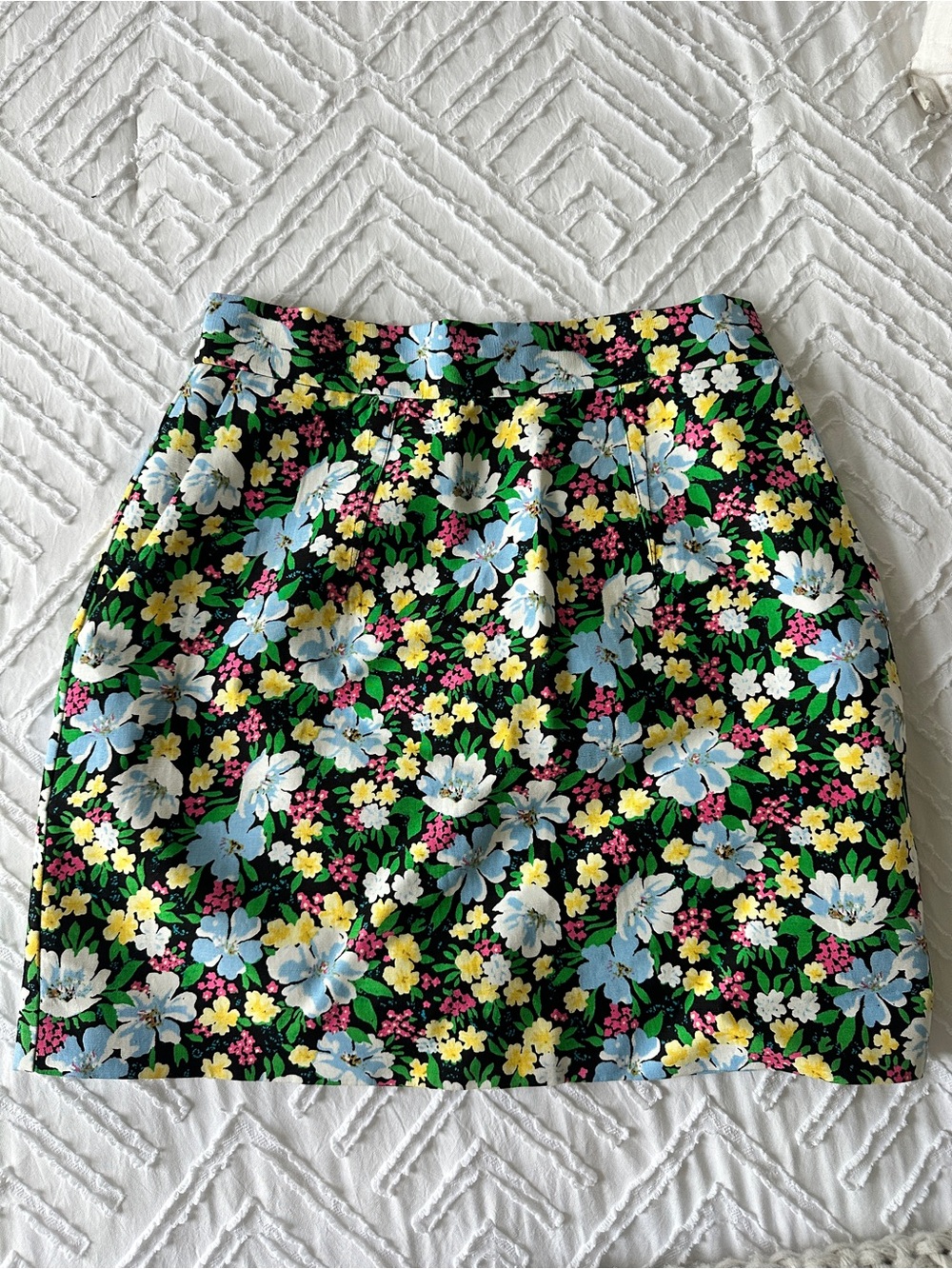 Maje Black Floral Mini Skirt with Blue, Yellow & Pink Blooms SIZE US 2